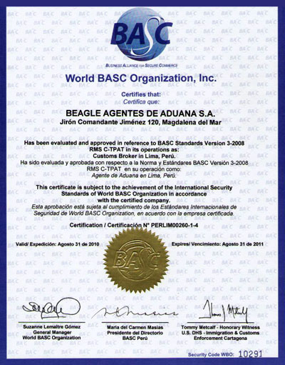 BASC Certificacion 2011