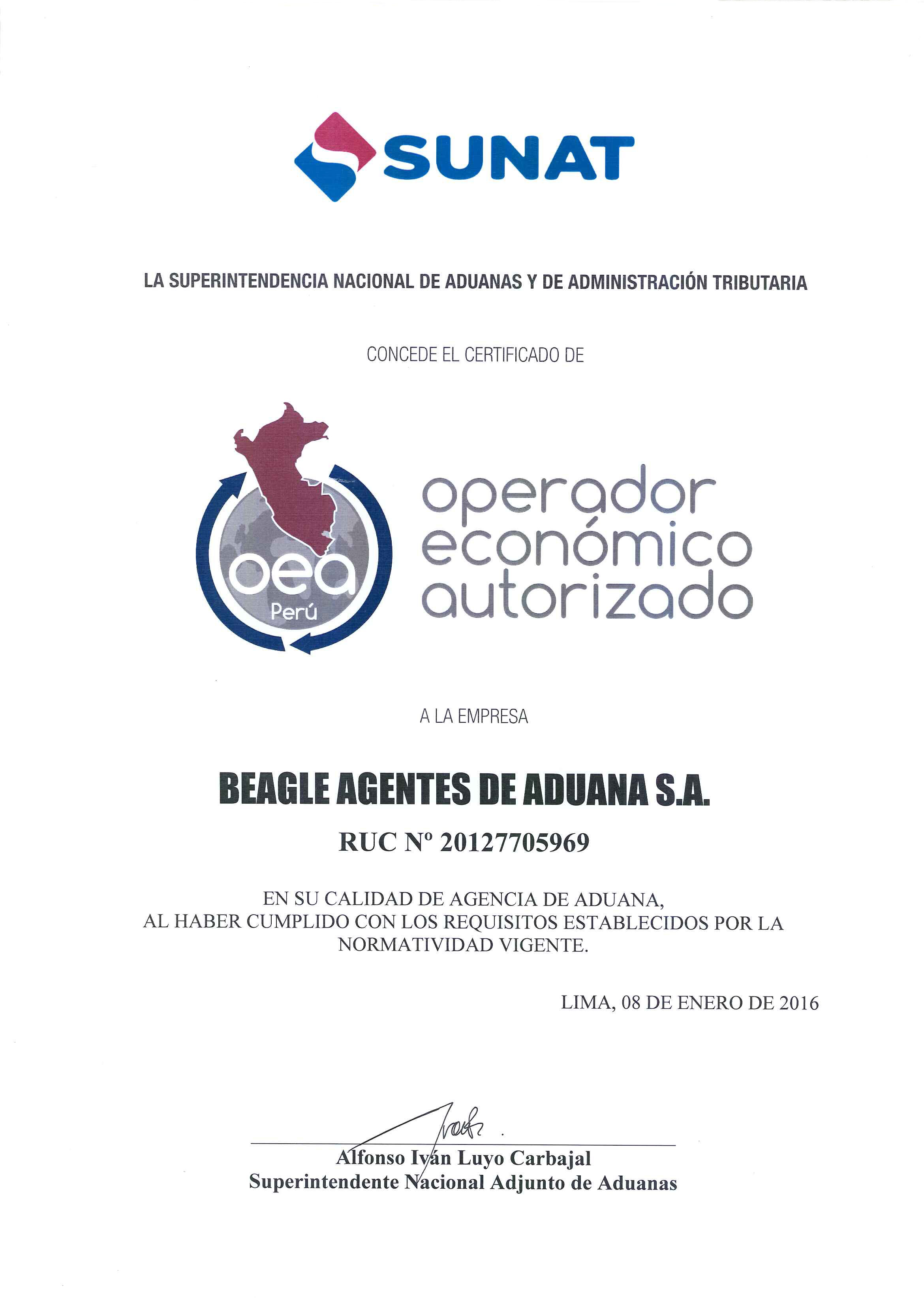 CERTIFICACION OEA - OPERADOR ECONOMICO AUTORIZADO