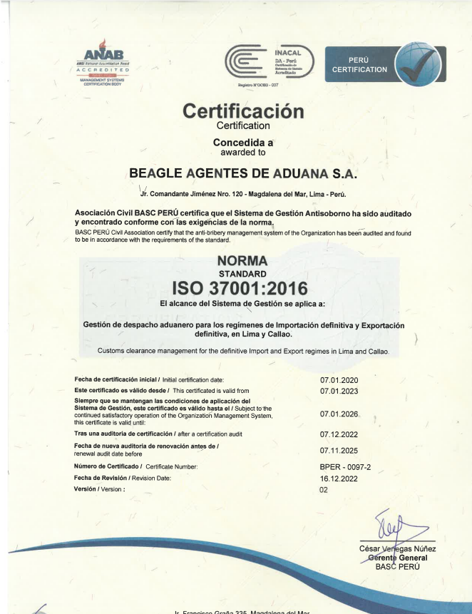 ISO 37001: 2016 SISTEMA DE GESTIÓN ANTISOBORNO 